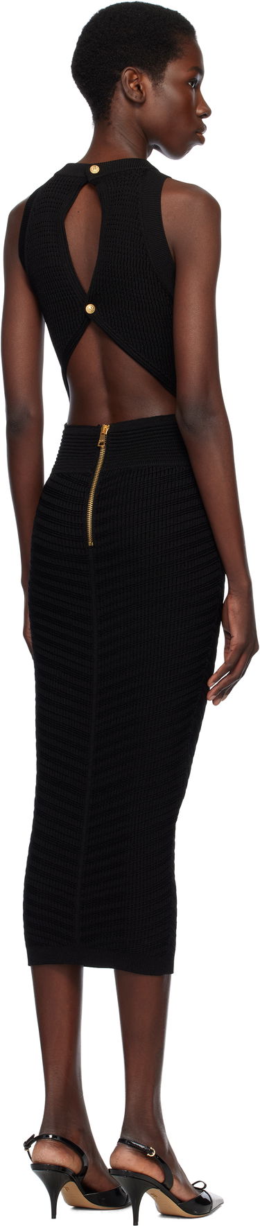 Šaty Balmain Balmain Open Back Knit Midi Dress Čierna | EF0RI055KI42, 2