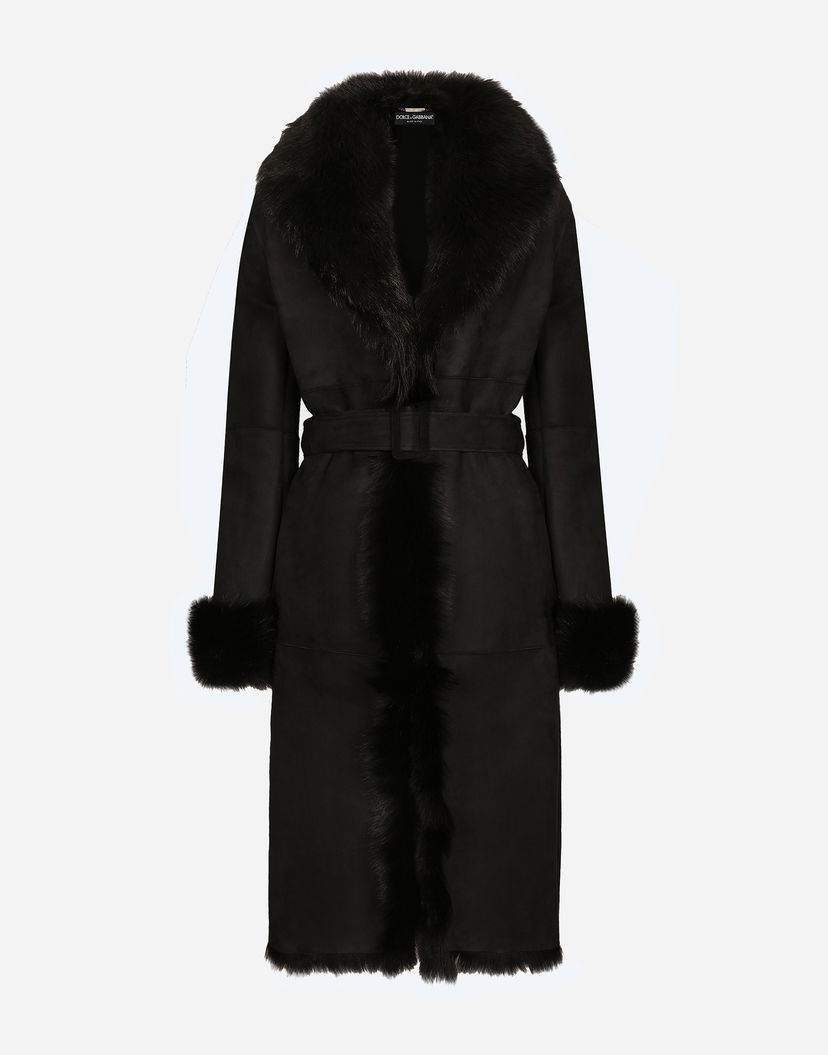 Kabáty Dolce & Gabbana Shearling Coat With Belt Čierna | F0E2SLFUP87N0000