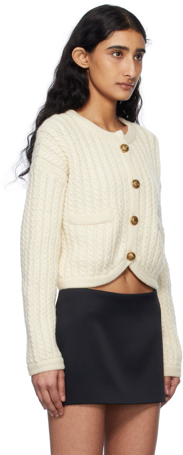 Sveter Khaite Khaite Balser Cropped Cable Knit Cardigan Biela | 9761634, 1