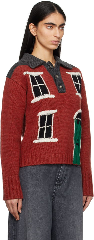 Sveter JW Anderson JW Anderson House Intarsia Polo Sweater Červená | KW1405-YN0413, 1