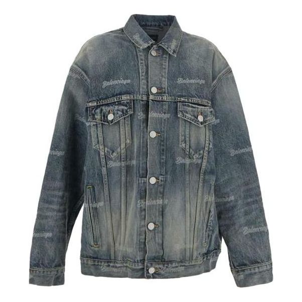 Bunda Balenciaga Distressed Denim Jacket Modrá | 745037TNW014012