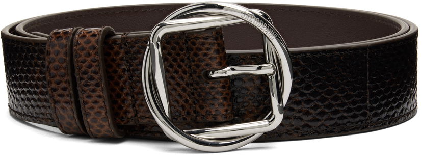 Opasok Jacquemus 'The Salon' Snake-Embossed Sculptural Buckle Belt Hnedá | 25HBEU00345AC05G03