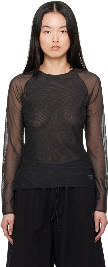 Tričko Y-3 Y-3 Mesh Fitted Long Sleeve T-Shirt Čierna | JD1455, 0