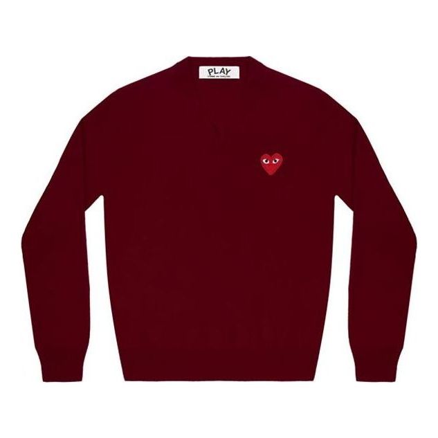 Sveter Comme des Garçons COMME des GARCONS PLAY Women's Long Sleeve V-Neck T-Shirt with Red Heart Emblem Vínová | AZ-N001-051-4