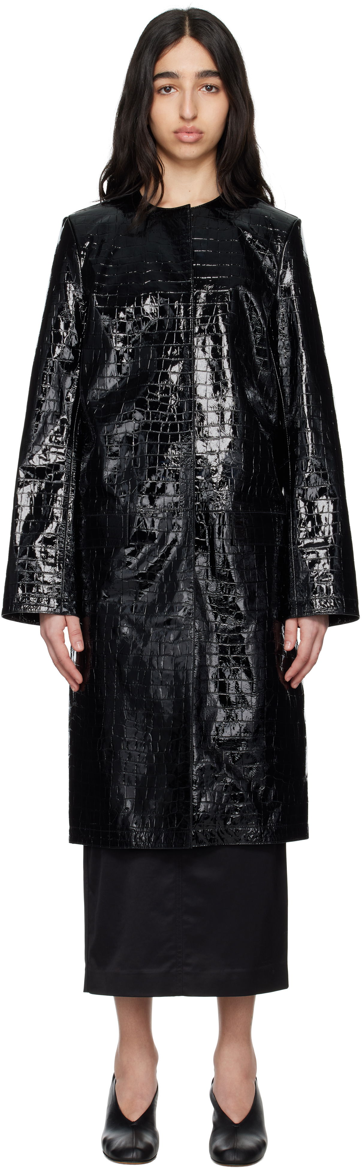 Kabáty TOTEME TOTEME Croco-Embossed Leather Coat Čierna | 252-WRO0219-LE0129, 0