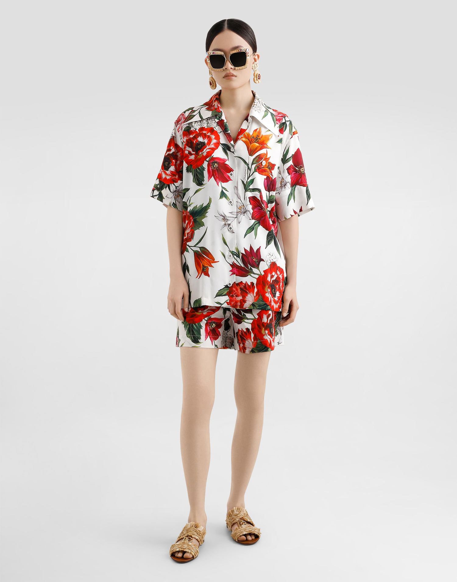 Košeľa Dolce & Gabbana Dolce & Gabbana Charmeuse Floral-Print Shirt Biela | F5N17TFSA7VHA5PB, 1