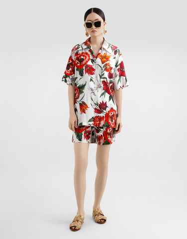 Košeľa Dolce & Gabbana Dolce & Gabbana Charmeuse Floral-Print Shirt Biela | F5N17TFSA7VHA5PB, 1
