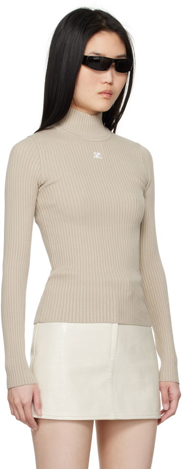 Sveter Courrèges Courrèges Reedition Rib Knit Mock Neck Sweater Béžová | PERMPU022FI0001, 1