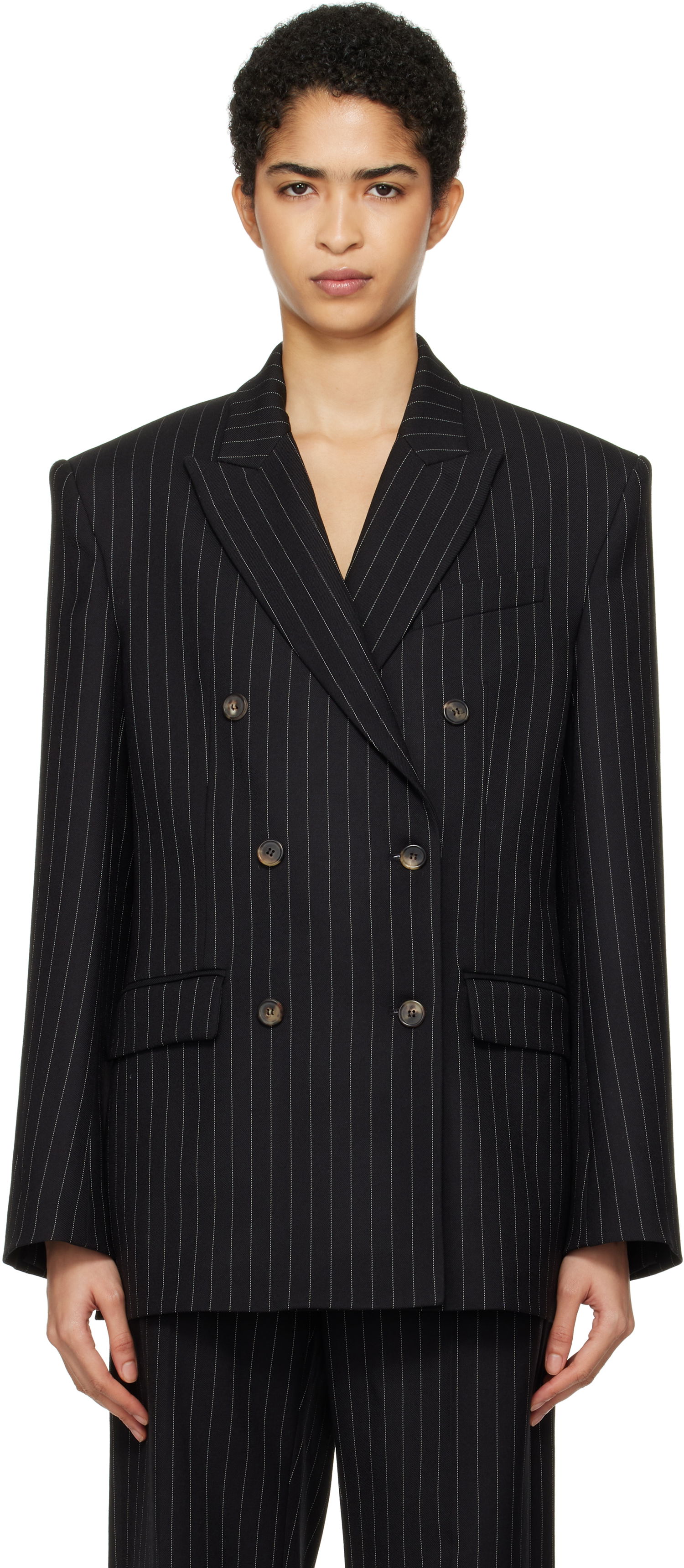 Bunda WARDROBE.NYC Double Breasted Pinstripe Blazer Čierna | W4007F24PS, 0