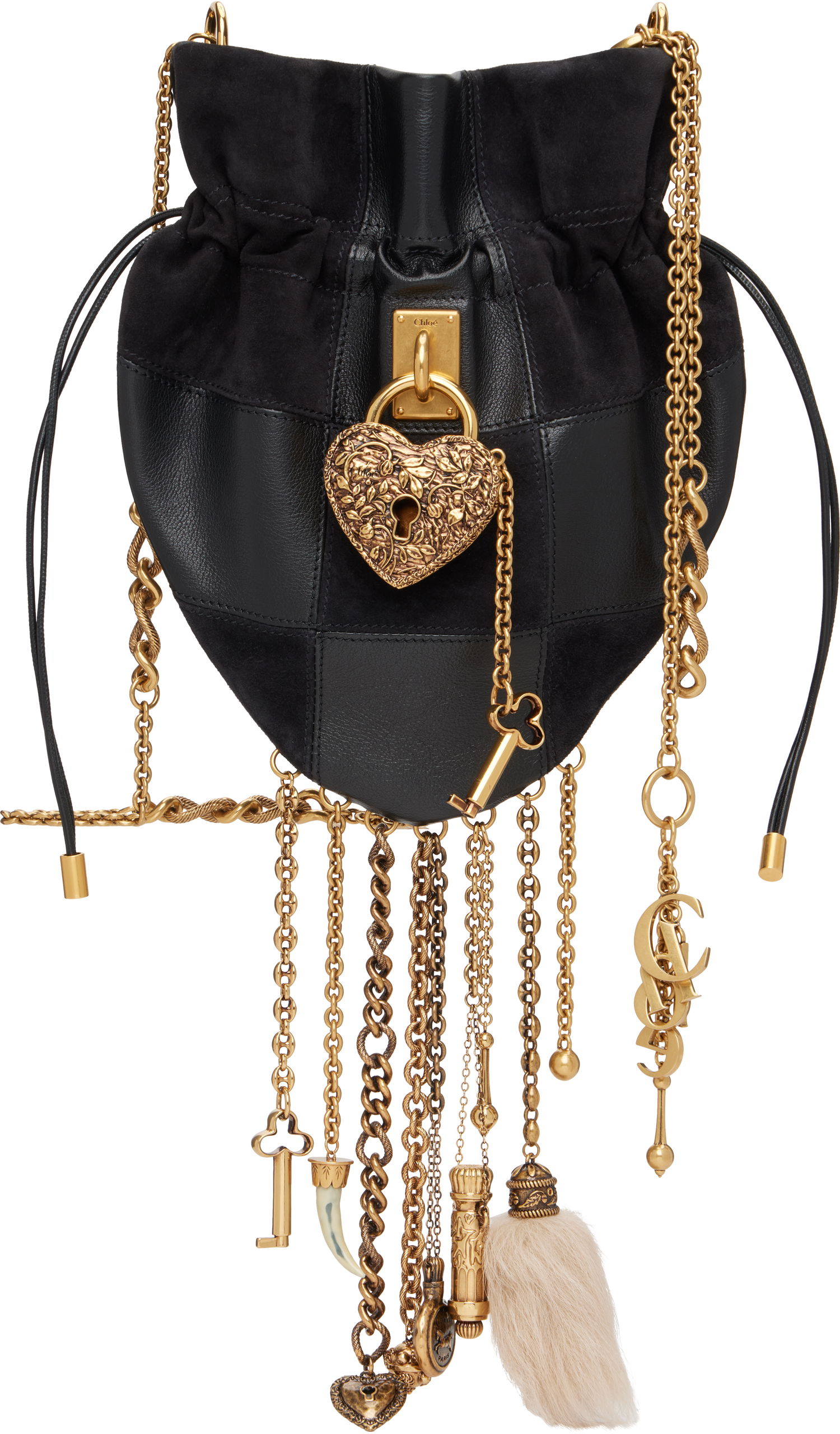 Kabelka CHLOÉ Château Treasures Charm-Embellished Drawstring Crossbody Bag Čierna | CH25WS712Q24, 0