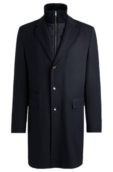 Kabáty BOSS Wool-Blend Coat with Zip-Up Inner Navy | 50502255, 0