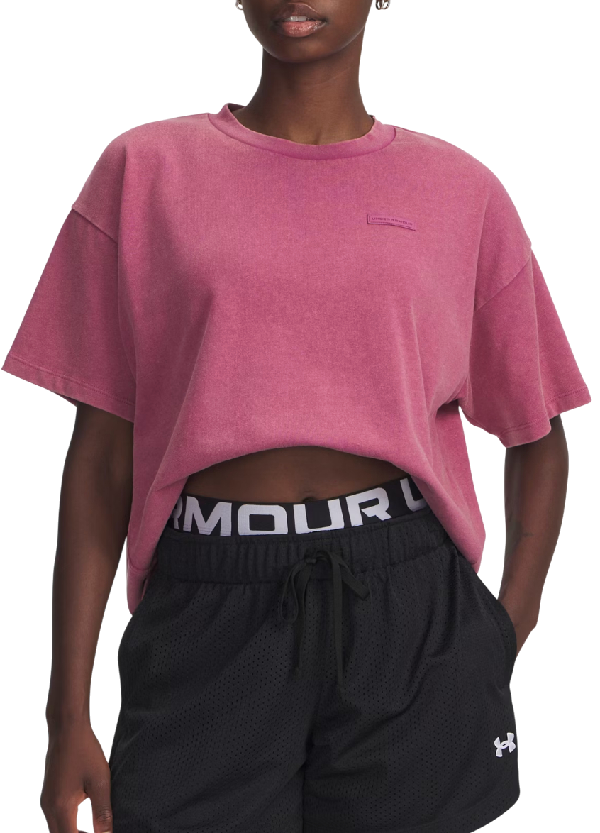 Crop Top Under Armour Boxy Cropped Washed Short Sleeve T-Shirt Ružová | 6007690-659, 0