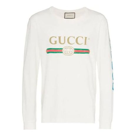 Tričko Gucci Long Sleeve T-Shirt with Logo Biela | 476330-X9V44-9169, 0