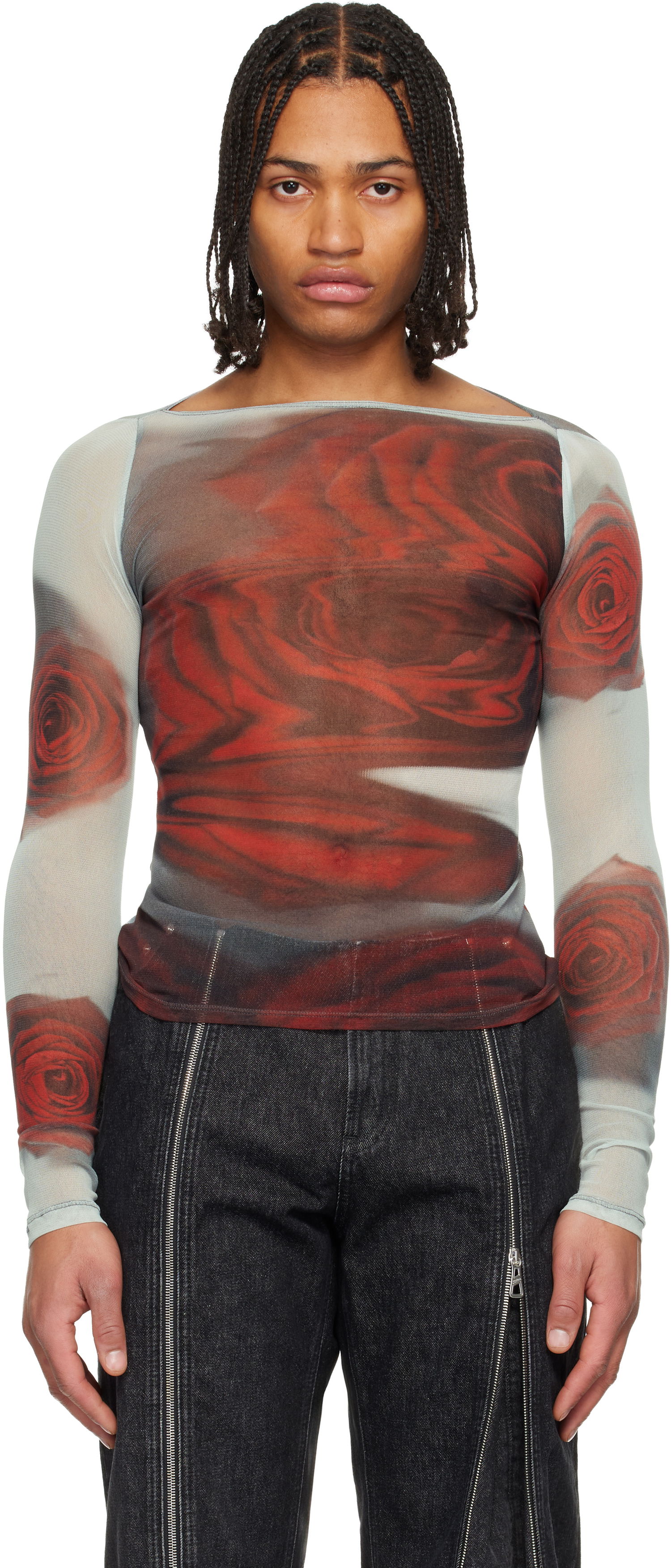Tričko Jean Paul Gaultier The Blurry Roses Long-Sleeve Mesh Boat-Neck T-shirt Rôznofarebný | 25/04-W-TO352-M011P-010230, 0