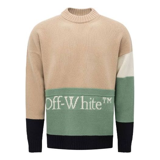 Sveter Off-White Colorblock Logo Round Neck Sweater Zelené | OMHE048R21KNI0016272