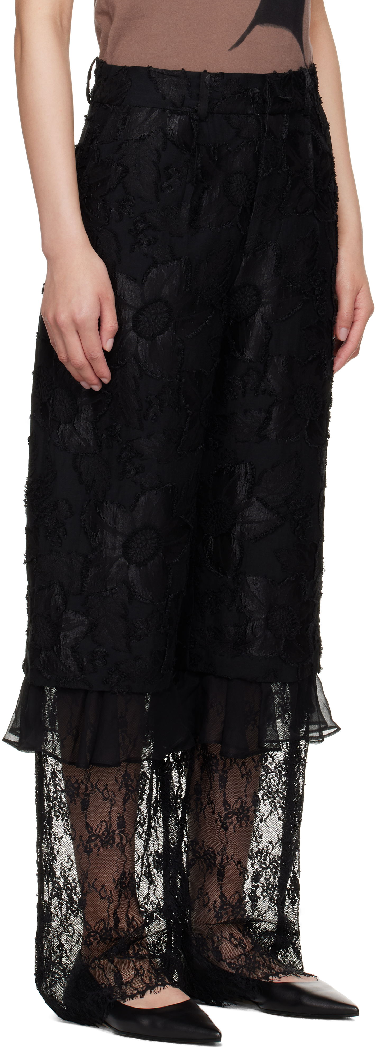 Nohavice Collina Strada Collina Strada Geranium Lace-Trim Trousers Čierna | XX6047, 1