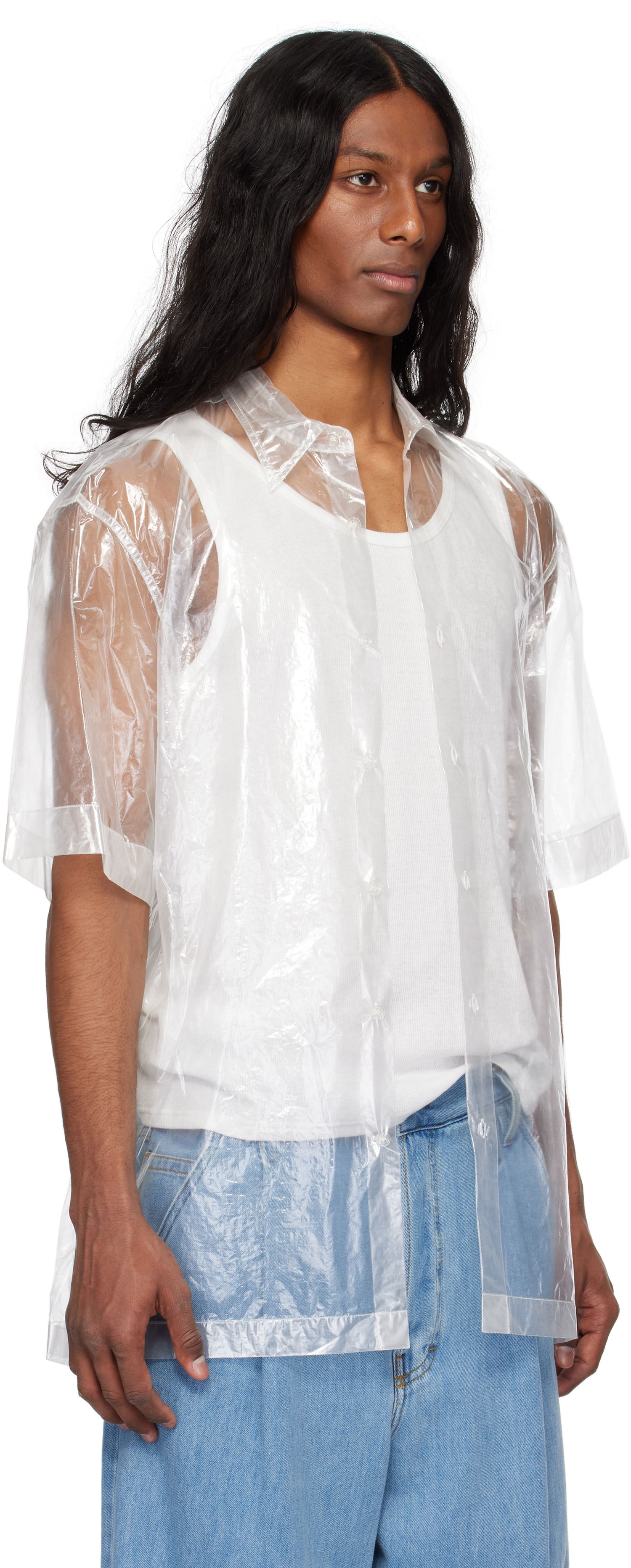 Košeľa Dries Van Noten Dries Van Noten Transparent Nylon Button-Up Shirt Biela | 251-020700-1257, 1