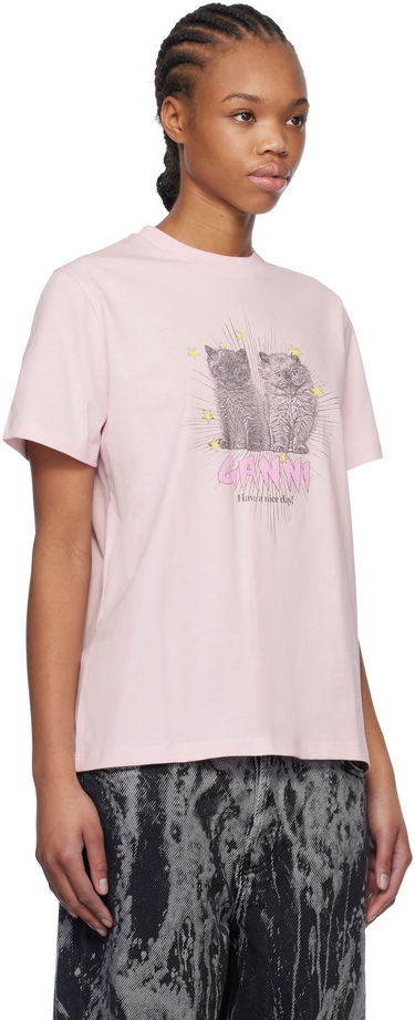 Tričko GANNI GANNI Relaxed Kitten Graphic T-Shirt Ružová | T4164, 1