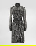 Midi Dress With Sequin Stripe Embroidery