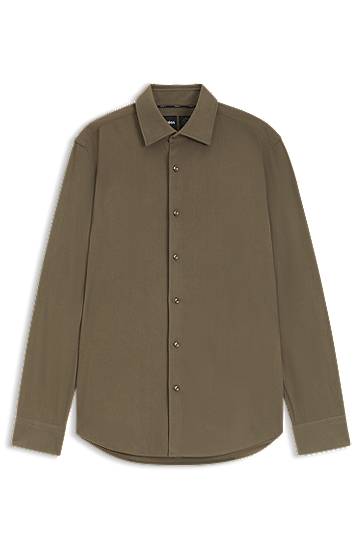 Košeľa BOSS Regular-fit shirt in baby corduroy Zelené | 50550679, 0
