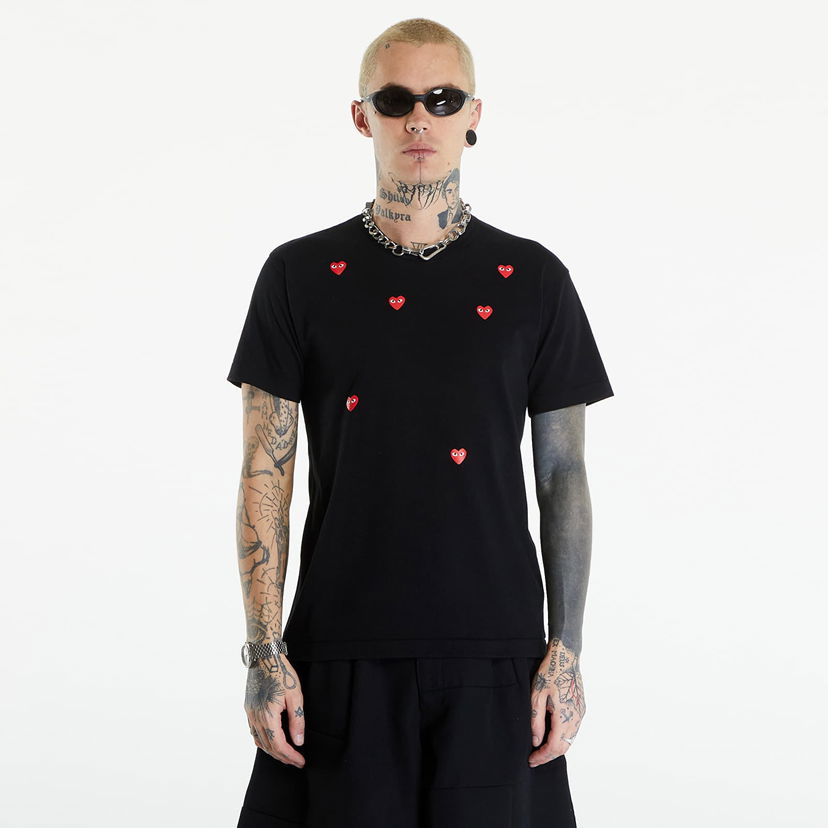 Tričko Comme des Garçons PLAY Short Sleeve Logo Print T-Shirt UNISEX Black Čierna | AXT338 black