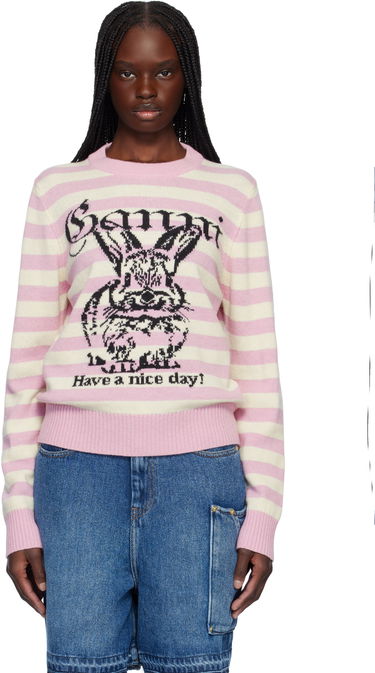 Sveter GANNI Ganni Striped Wool Bunny Sweater Ružová | K2426, 0