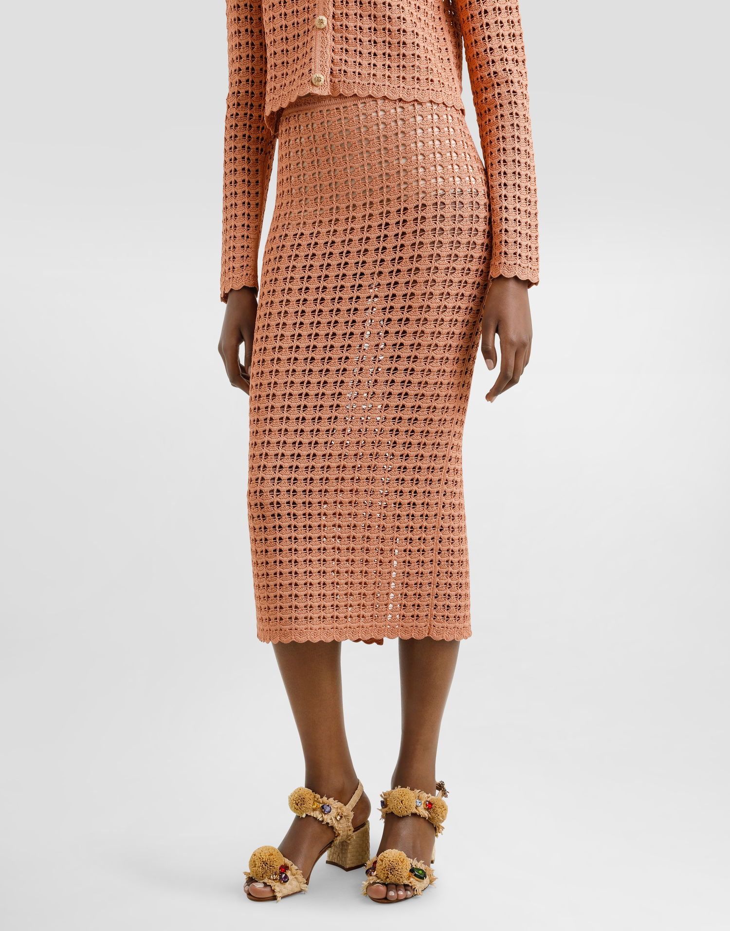 Sukňa Dolce & Gabbana Dolce & Gabbana Crochet Midi Skirt Oranžová | FXO27TJGMBHF0938, 1