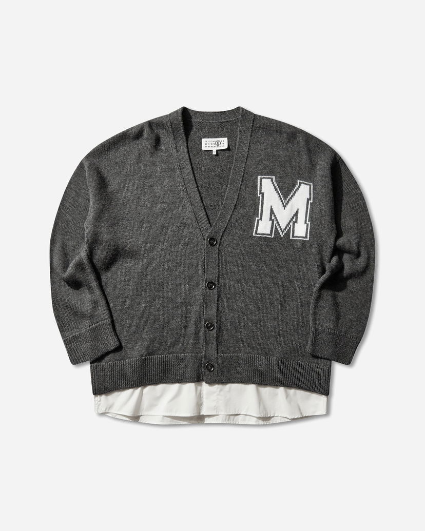 Sveter Maison Margiela Two-in-One Knit V-Neck Cardigan with Varsity Letter M Šedá | SH0HP0012 855M