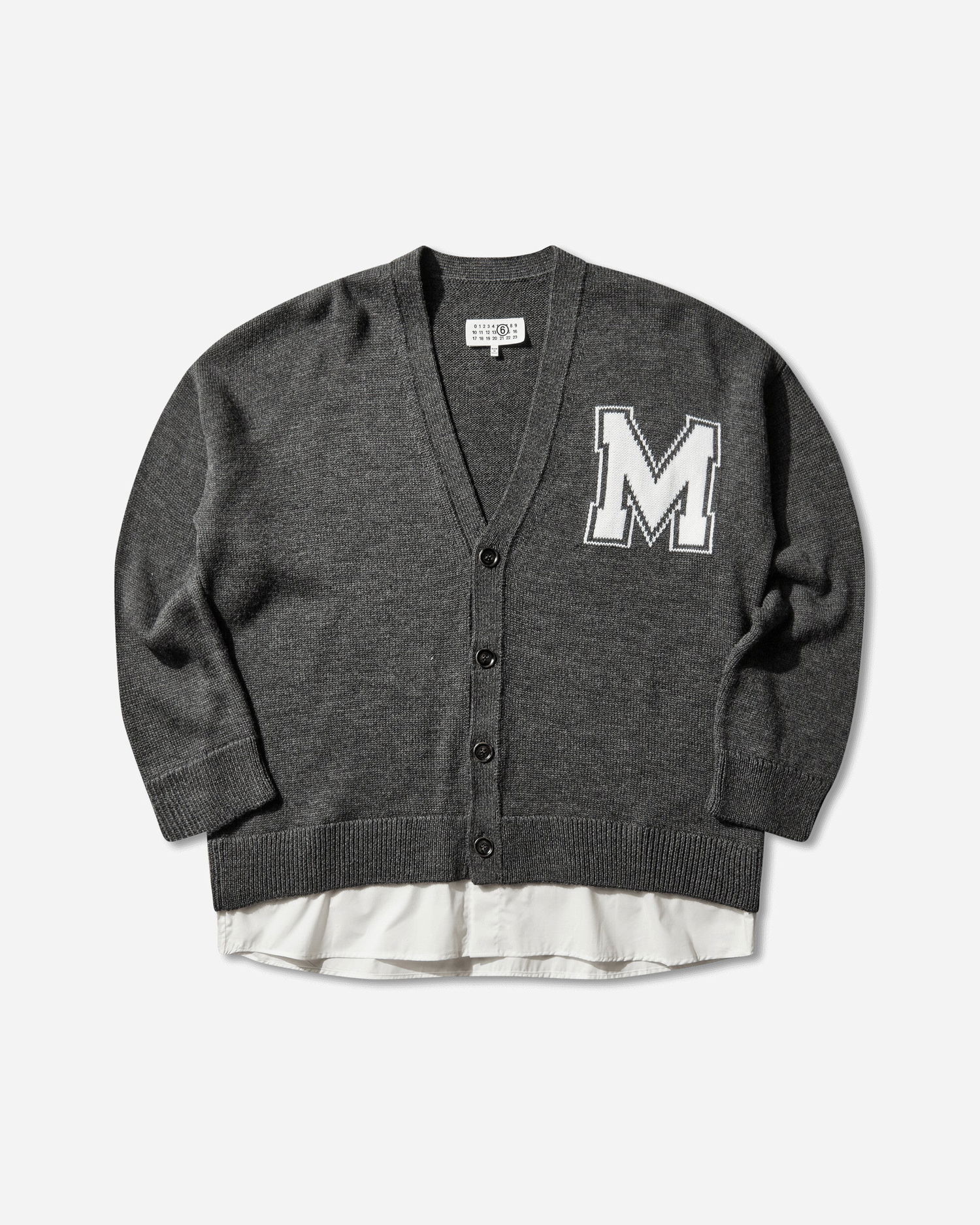 Sveter Maison Margiela Two-in-One Knit V-Neck Cardigan with Varsity Letter M Šedá | SH0HP0012 855M, 0
