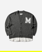 Two-in-One Knit V-Neck Cardigan with Varsity Letter M