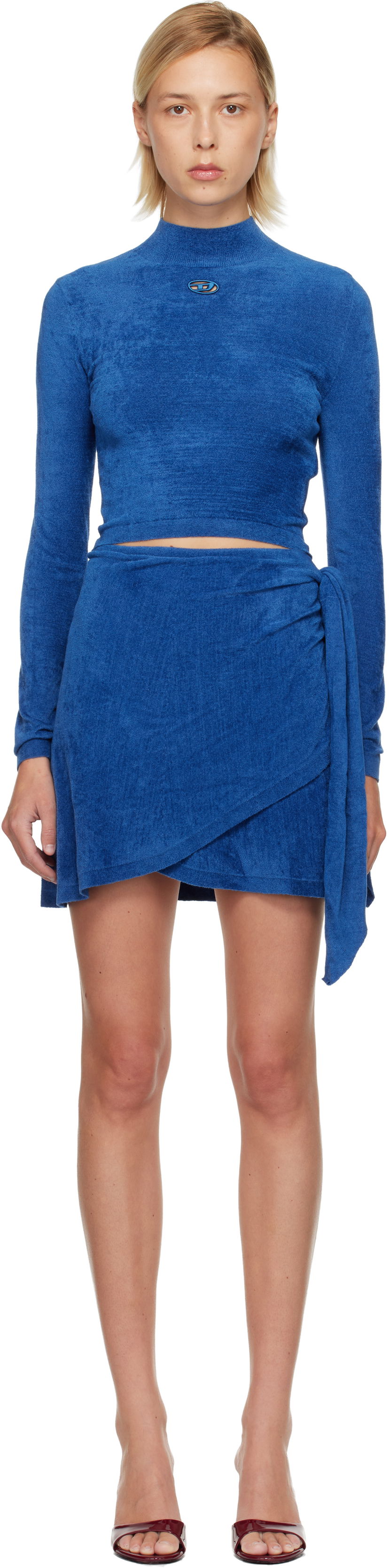 Šaty Diesel M-Cenil Long-Sleeve Terry Wrap Minidress Modrá | A18890 0IKBZ