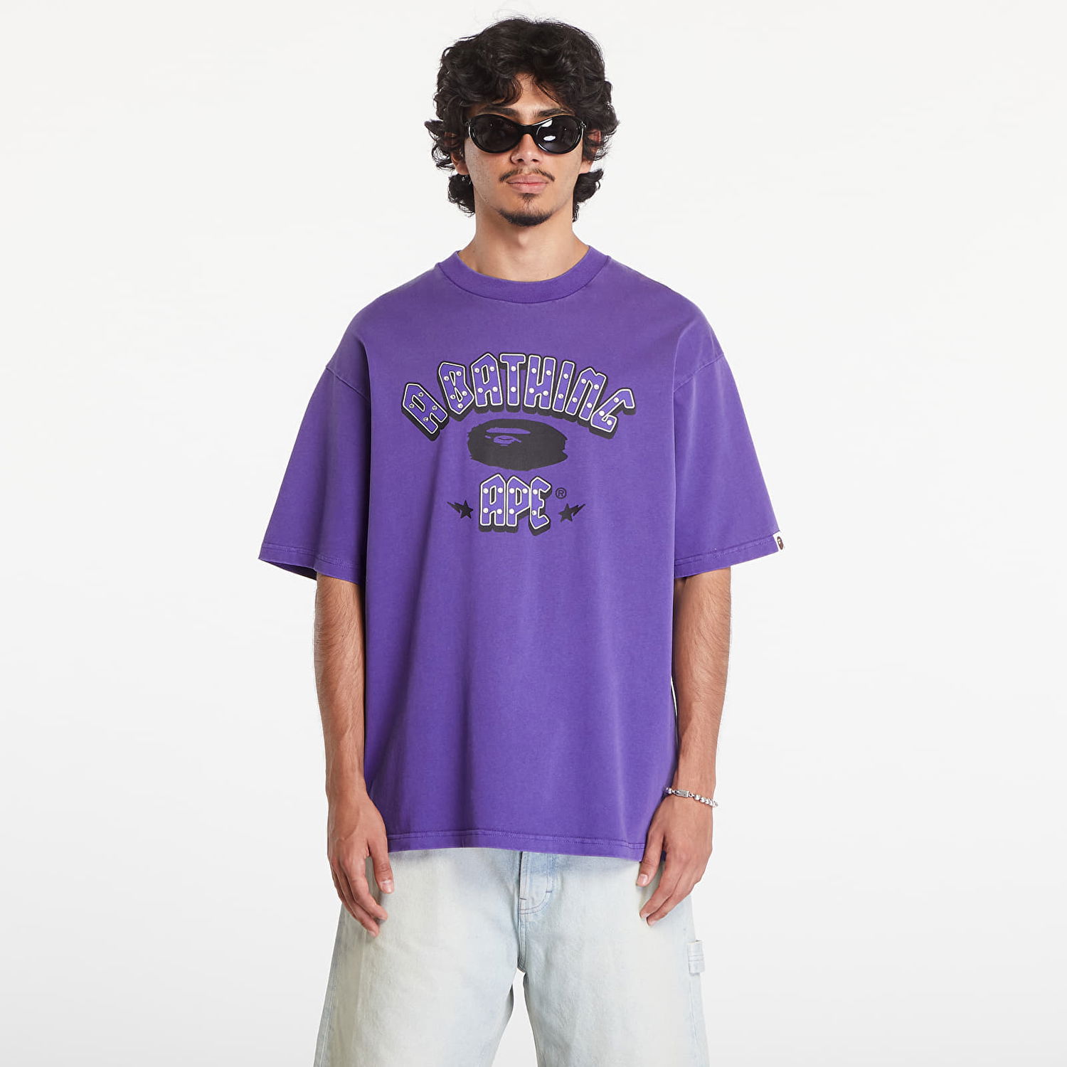 Tričko BAPE A BATHING APE Garment Dye Rhinestone Logo Relaxed Fit Short Sleeve Tee Purple Fialová | 001CSK801312M PUR, 0