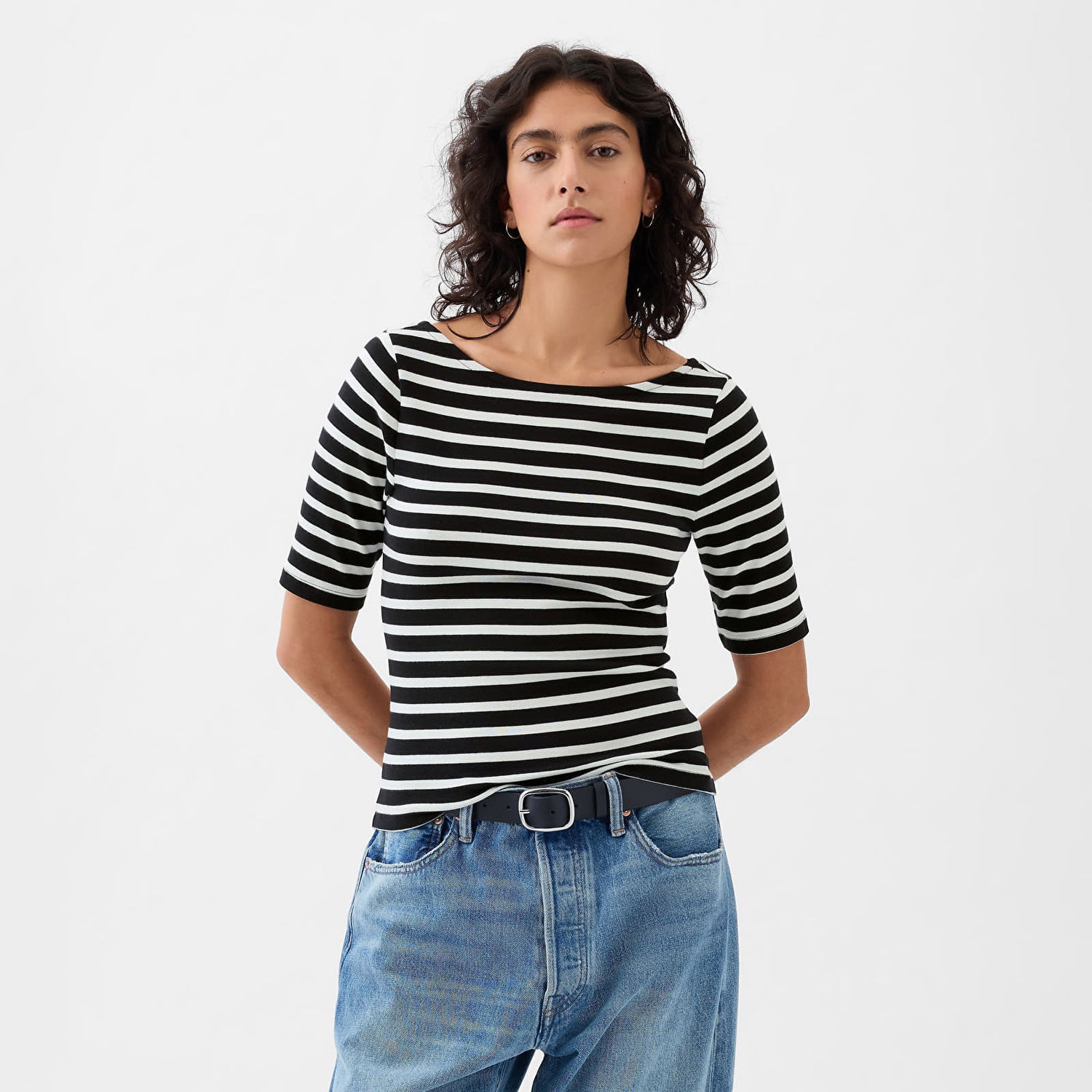 Oblečenie GAP Top Elbow Sleeve Modal Ballet Back Top Black White Stripe Čierna | 878217-02, 0