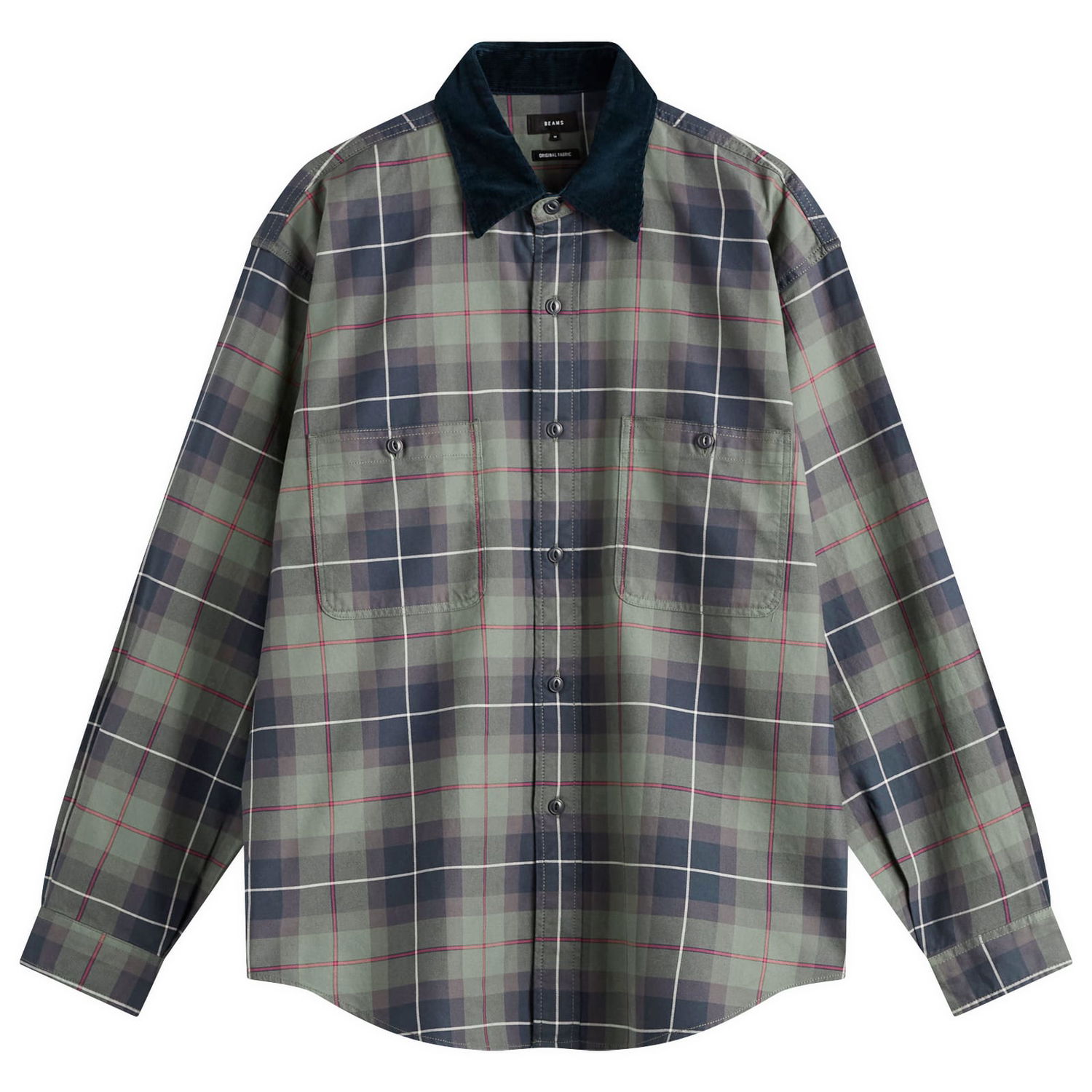 Košeľa BEAMS Corduroy Collar Check Work Shirt, Size Small Zelené | 1111-1242-803-67, 0