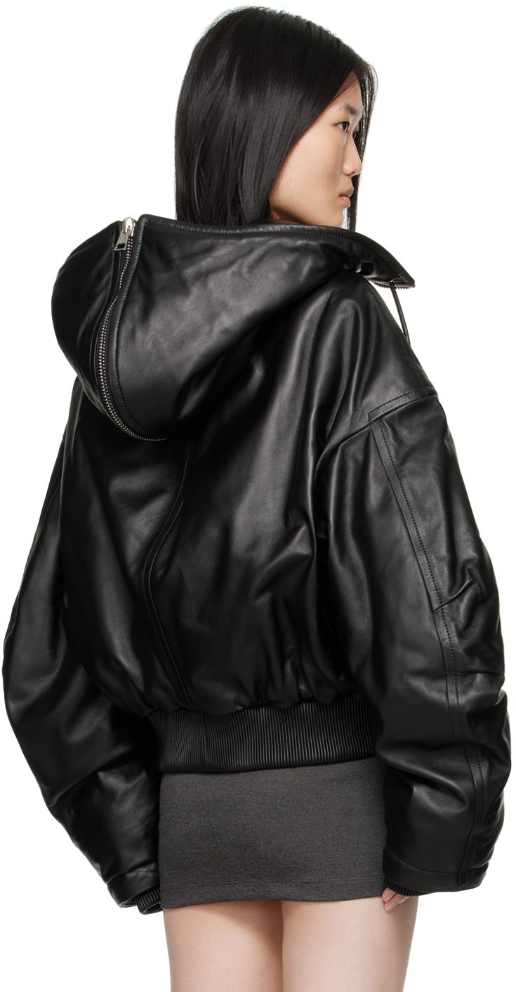 Attico Leather Bomber Jacket with Hood