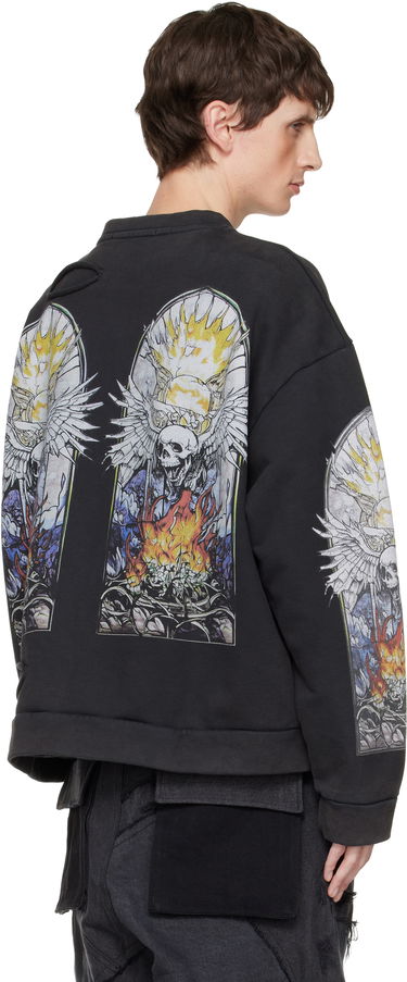 Mikina Who Decides War Distressed Stained Glass Winged Skull Flame Pullover Sweatshirt Čierna | 1110580002FW25, 2