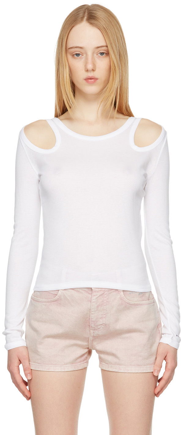 Tričko Stella McCartney Cut-Out Long-Sleeve T-Shirt Biela | 604197SPW33
