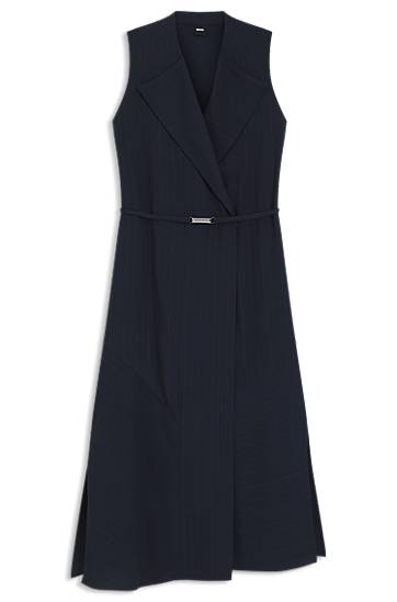 Šaty BOSS Pinstripe Sleeveless Wrap Dress Navy | 50548494