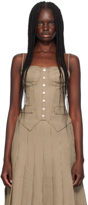 Šaty GUIZIO Guizio Edith Houndstooth Camisole Top Hnedá | P24114W087, 0