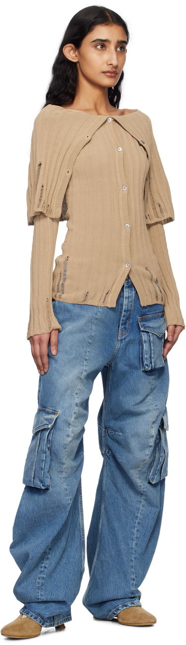 Sveter Acne Studios Acne Studios Rib-Knit Distressed Cardigan Hnedá | A60567-, 3