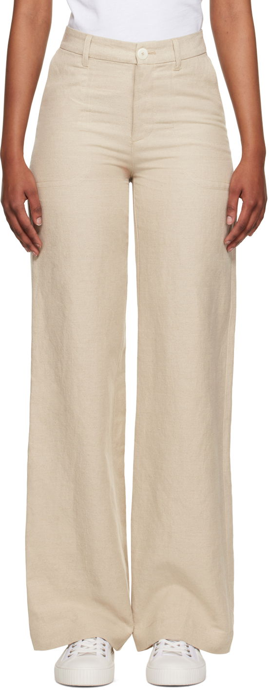 Nohavice A.P.C. Wide Leg Linen Trousers Béžová | LIAEO-F08433, 0