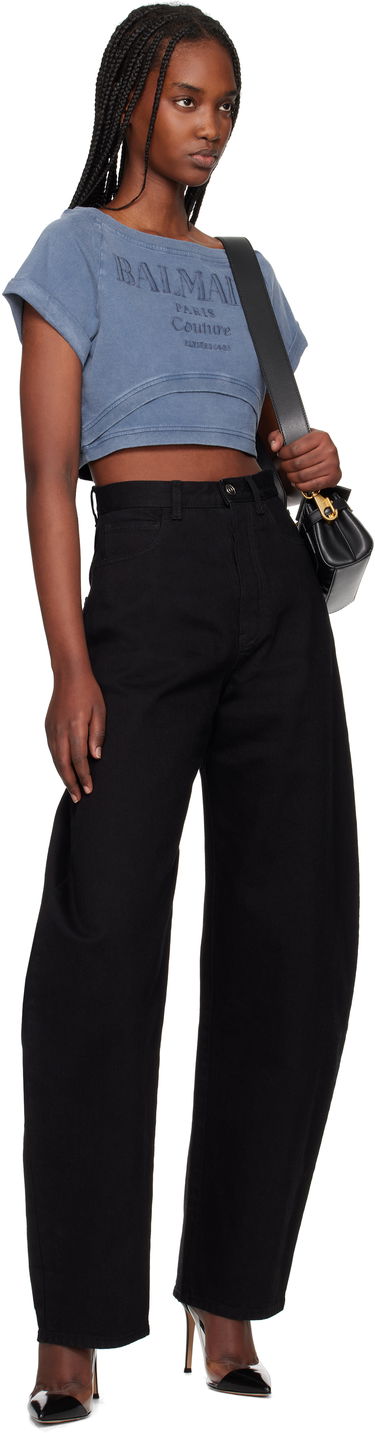 Crop Top Balmain Balmain Cropped Couture Embroidered T-Shirt Modrá | EF1EE121BC96, 3