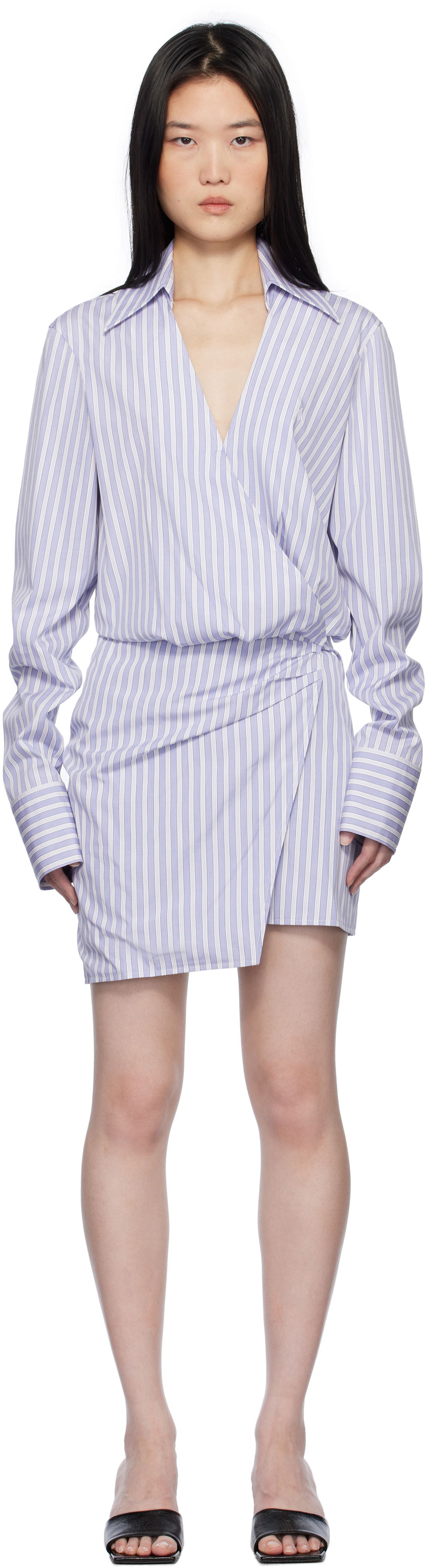 Šaty The Attico Attico Striped Wrap Shirt Mini Dress Fialová | 250WCA00394 CCC051AA, 0