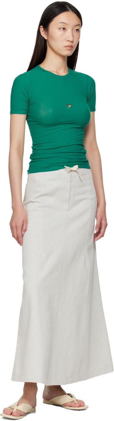Tričko Baserange Baserange Heart Cutout Ribbed T-Shirt Zelené | TTHTS-CR-AU25, 3