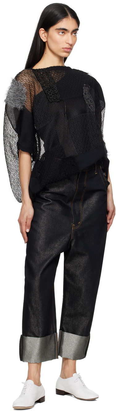 Džínsy Junya Watanabe Junya Watanabe Glitter Denim Cropped Jeans Čierna | JO-P018-051-1, 3