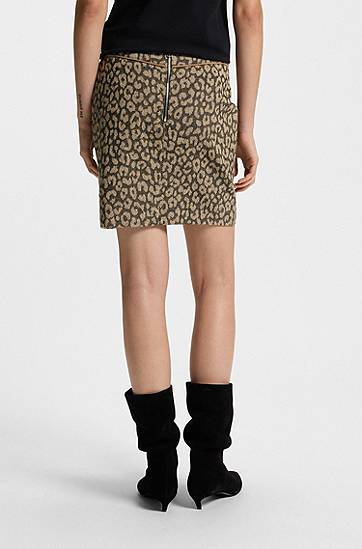 Sukňa BOSS Leopard Jacquard Mini Skirt Hnedá | 50545996, 1