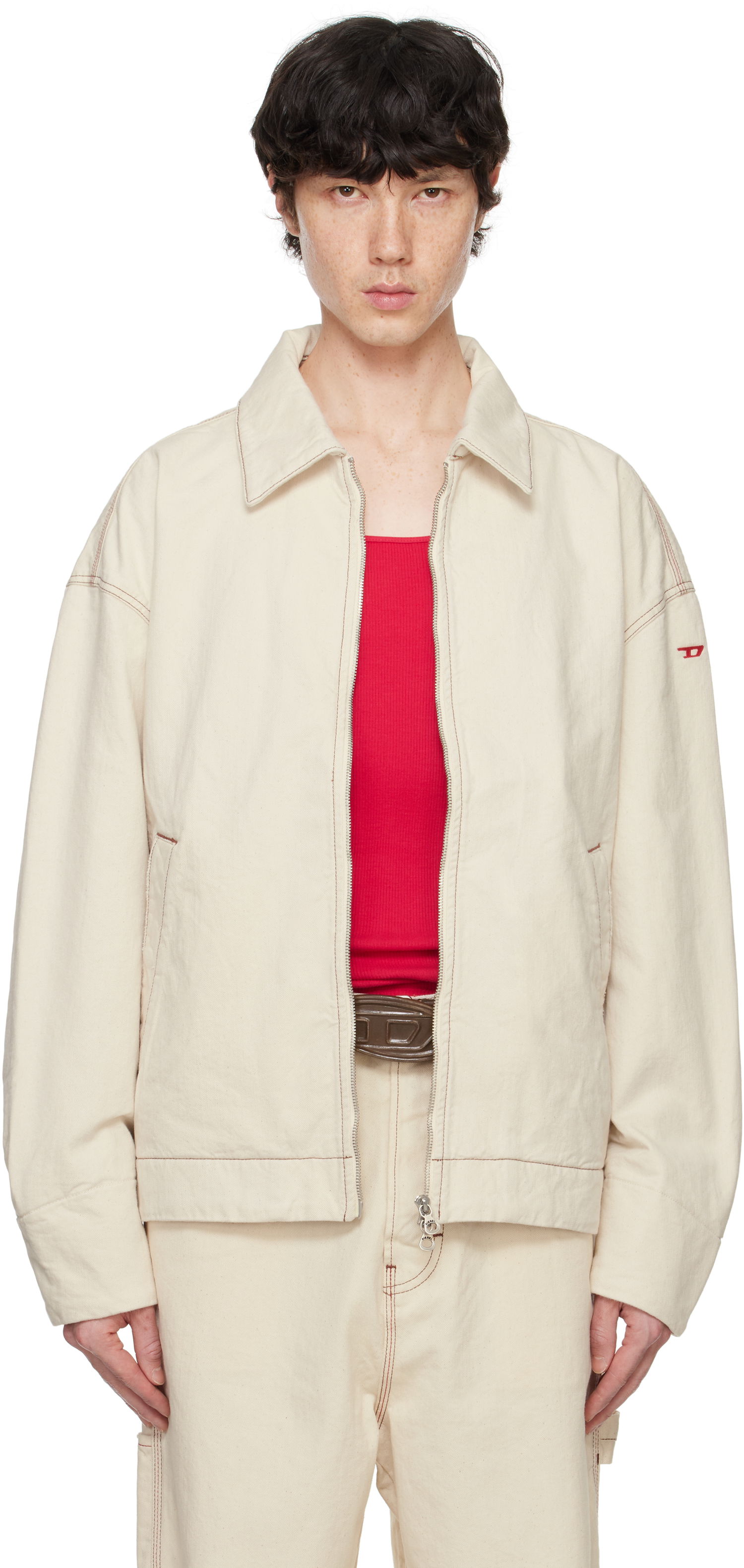 Bomber bunda Diesel Men's Off-White Zip-Up Workwear Jacket Biela | A13429-0GRDQ-100, 0