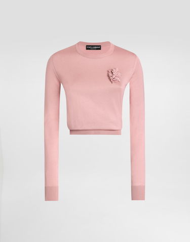 Sveter Dolce & Gabbana Dolce & Gabbana Silk Cropped Sweater with 3D Flower Ružová | FXX12ZJBSKYF0473, 0