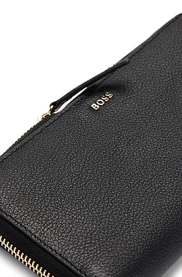 Peňaženka BOSS BOSS Pebble-Textured Leather Ziparound Wallet with Logo Čierna | 50523659, 1