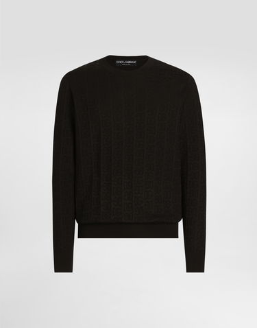 Sveter Dolce & Gabbana Dolce & Gabbana Silk Round-Neck Sweater with DG Logo Embroidery Čierna | GXX02TJBSKEN0000, 0